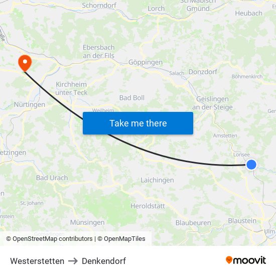 Westerstetten to Denkendorf map