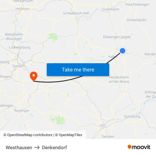 Westhausen to Denkendorf map