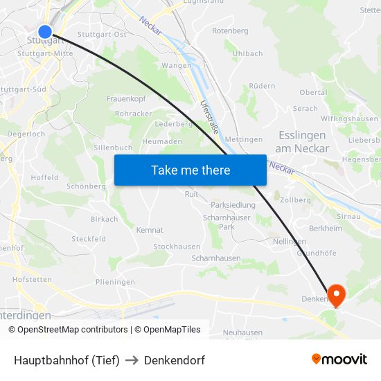 Hauptbahnhof (Tief) to Denkendorf map
