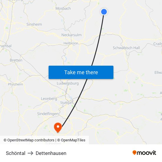 Schöntal to Dettenhausen map