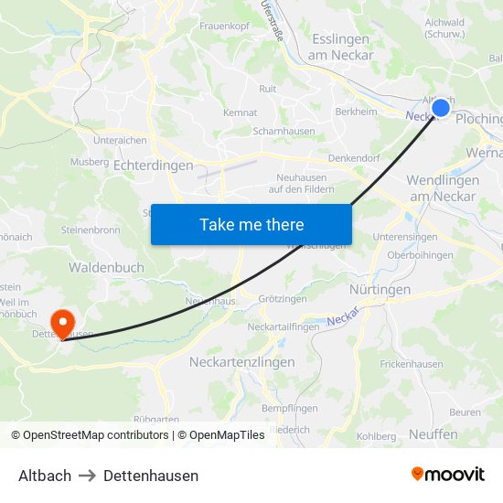 Altbach to Dettenhausen map