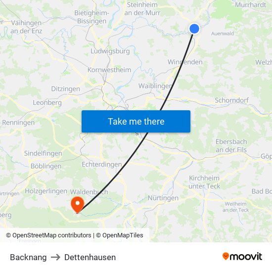 Backnang to Dettenhausen map