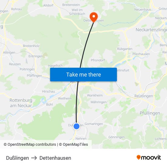 Dußlingen to Dettenhausen map