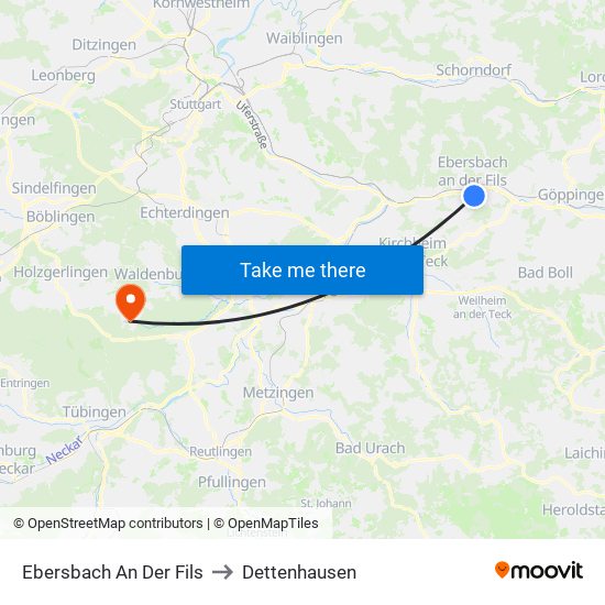 Ebersbach An Der Fils to Dettenhausen map