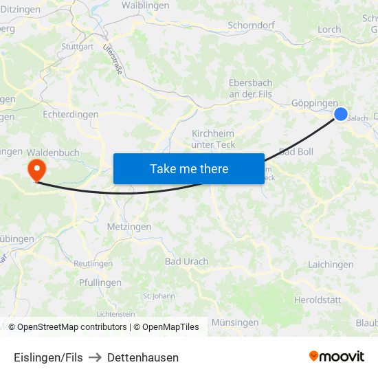 Eislingen/Fils to Dettenhausen map