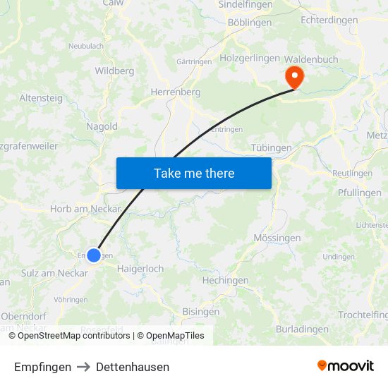 Empfingen to Dettenhausen map
