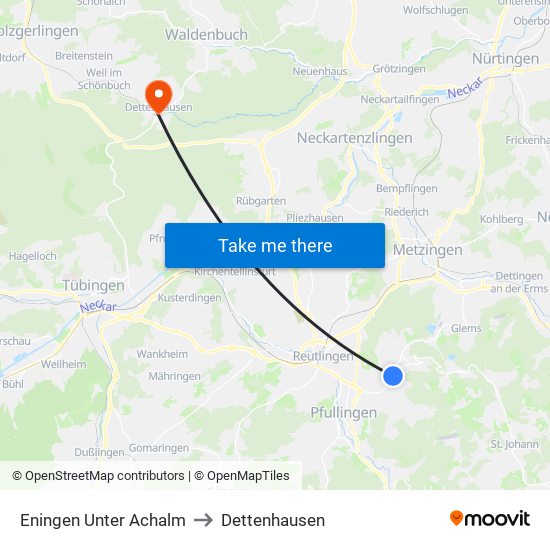 Eningen Unter Achalm to Dettenhausen map