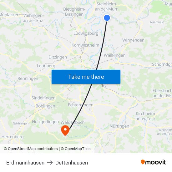 Erdmannhausen to Dettenhausen map