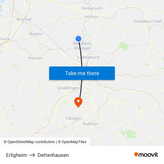 Erligheim to Dettenhausen map