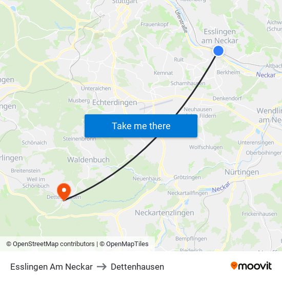 Esslingen Am Neckar to Dettenhausen map