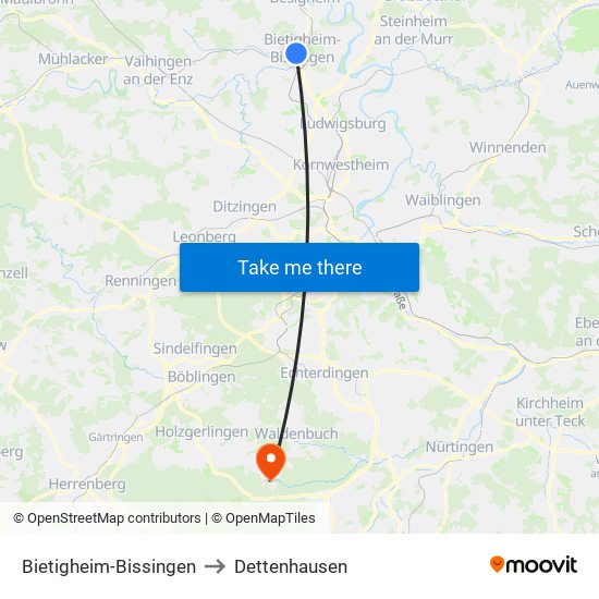 Bietigheim-Bissingen to Dettenhausen map