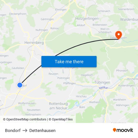 Bondorf to Dettenhausen map