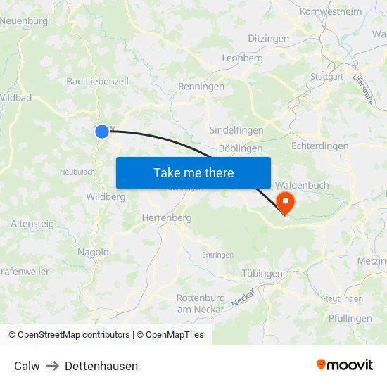 Calw to Dettenhausen map