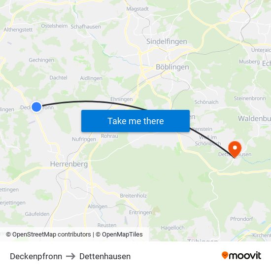 Deckenpfronn to Dettenhausen map
