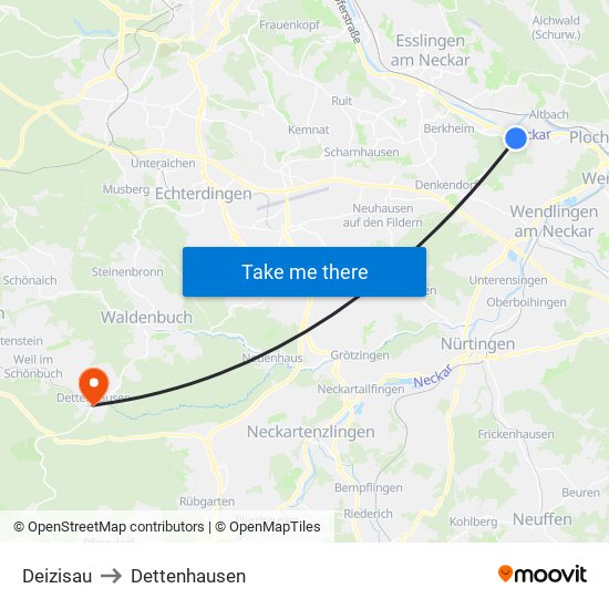 Deizisau to Dettenhausen map