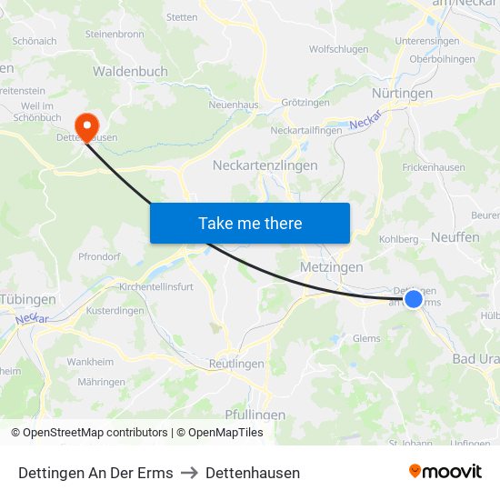 Dettingen An Der Erms to Dettenhausen map
