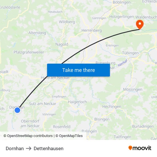 Dornhan to Dettenhausen map