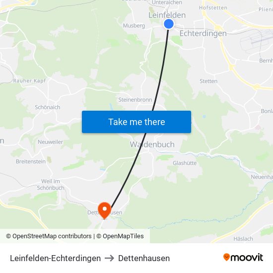 Leinfelden-Echterdingen to Dettenhausen map