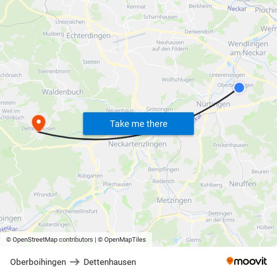 Oberboihingen to Dettenhausen map