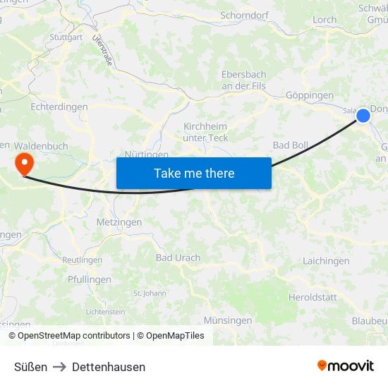 Süßen to Dettenhausen map