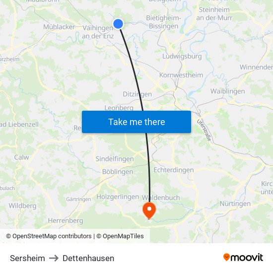 Sersheim to Dettenhausen map