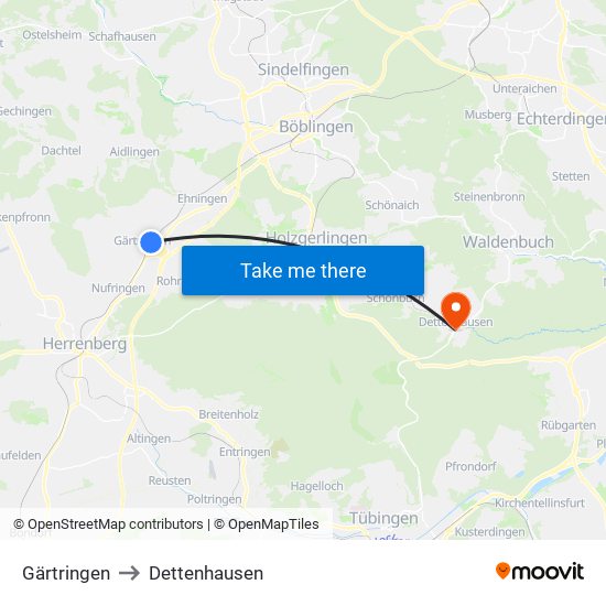 Gärtringen to Dettenhausen map