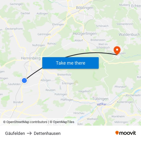 Gäufelden to Dettenhausen map