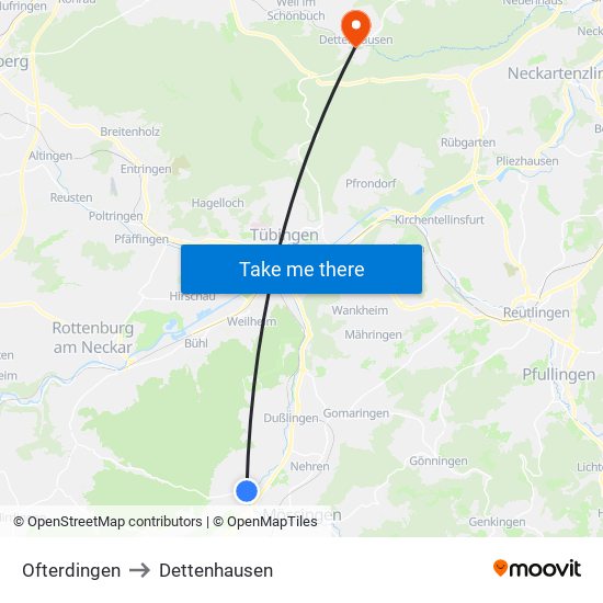 Ofterdingen to Dettenhausen map