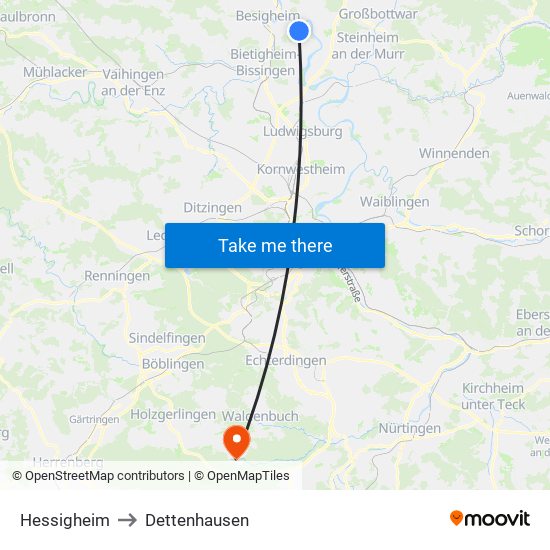 Hessigheim to Dettenhausen map