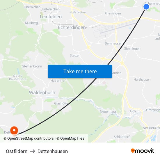 Ostfildern to Dettenhausen map