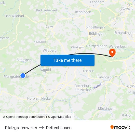 Pfalzgrafenweiler to Dettenhausen map