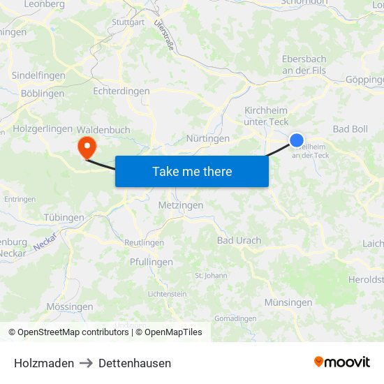 Holzmaden to Dettenhausen map