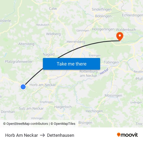 Horb Am Neckar to Dettenhausen map