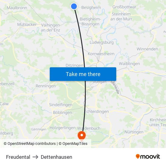 Freudental to Dettenhausen map