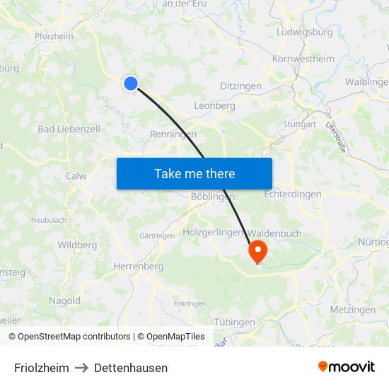 Friolzheim to Dettenhausen map