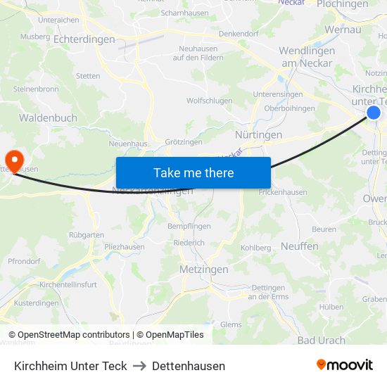 Kirchheim Unter Teck to Dettenhausen map