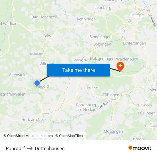Rohrdorf to Dettenhausen map