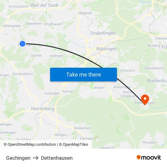 Gechingen to Dettenhausen map