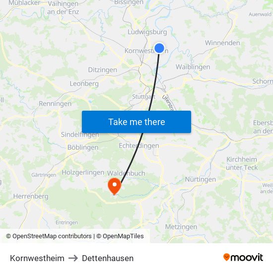 Kornwestheim to Dettenhausen map