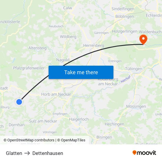 Glatten to Dettenhausen map