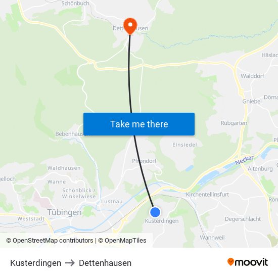 Kusterdingen to Dettenhausen map