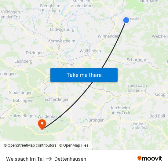 Weissach Im Tal to Dettenhausen map