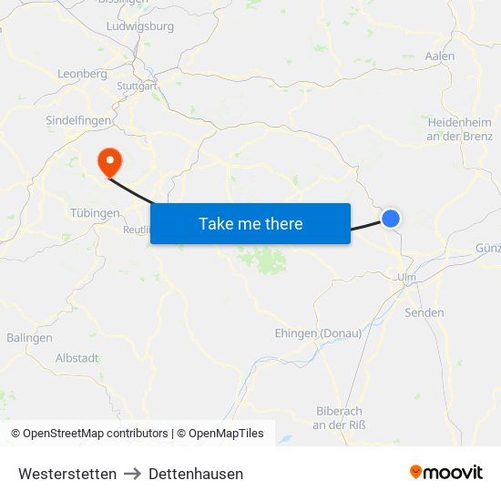 Westerstetten to Dettenhausen map