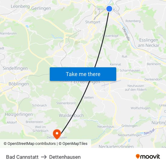 Bad Cannstatt to Dettenhausen map