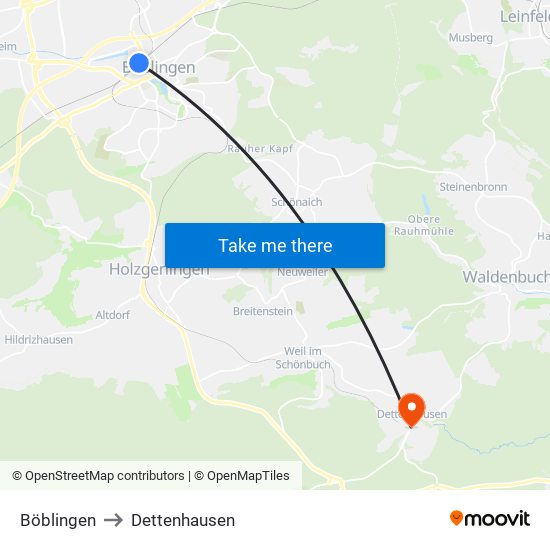 Böblingen to Dettenhausen map