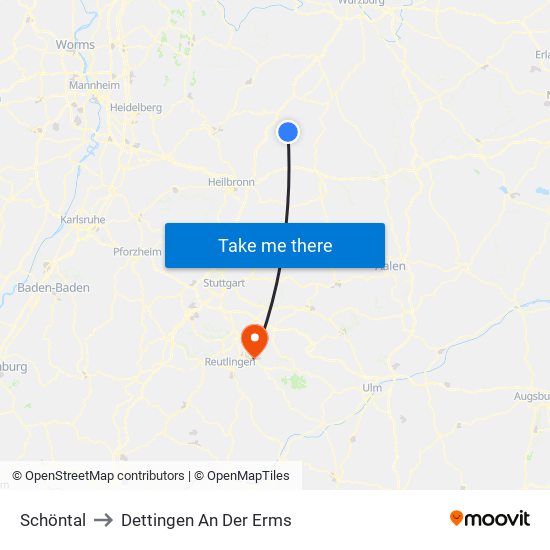 Schöntal to Dettingen An Der Erms map