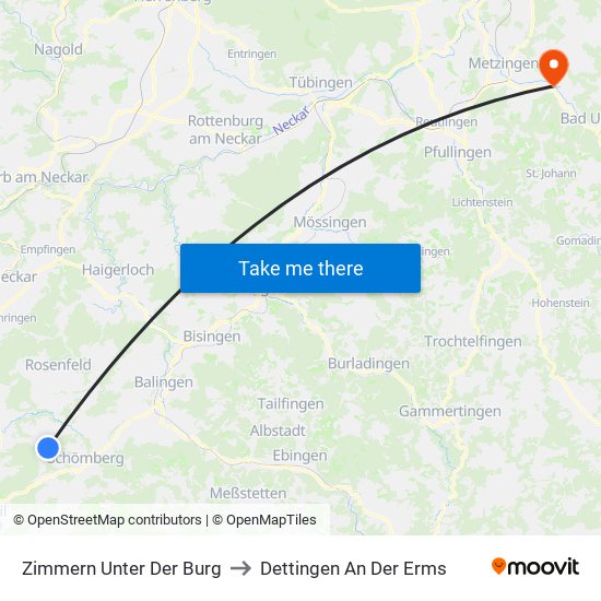 Zimmern Unter Der Burg to Dettingen An Der Erms map