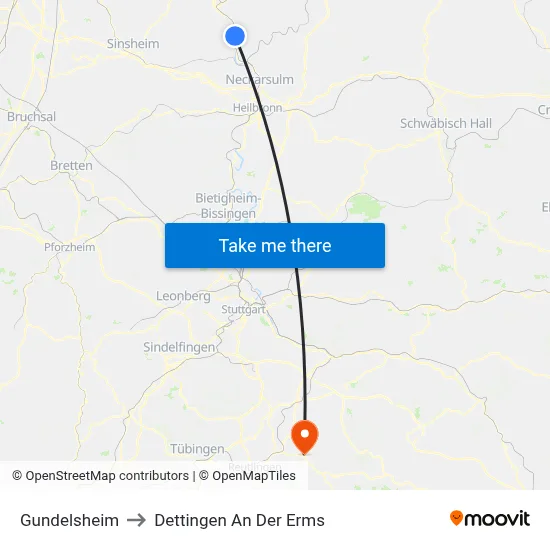 Gundelsheim to Dettingen An Der Erms map