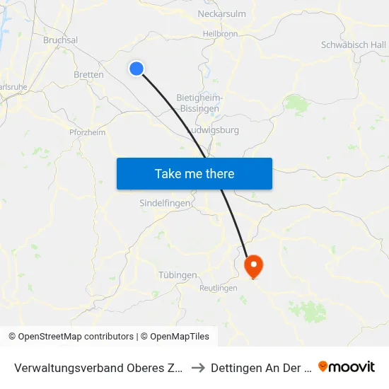 Verwaltungsverband Oberes Zabergäu to Dettingen An Der Erms map