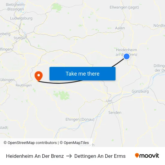 Heidenheim An Der Brenz to Dettingen An Der Erms map